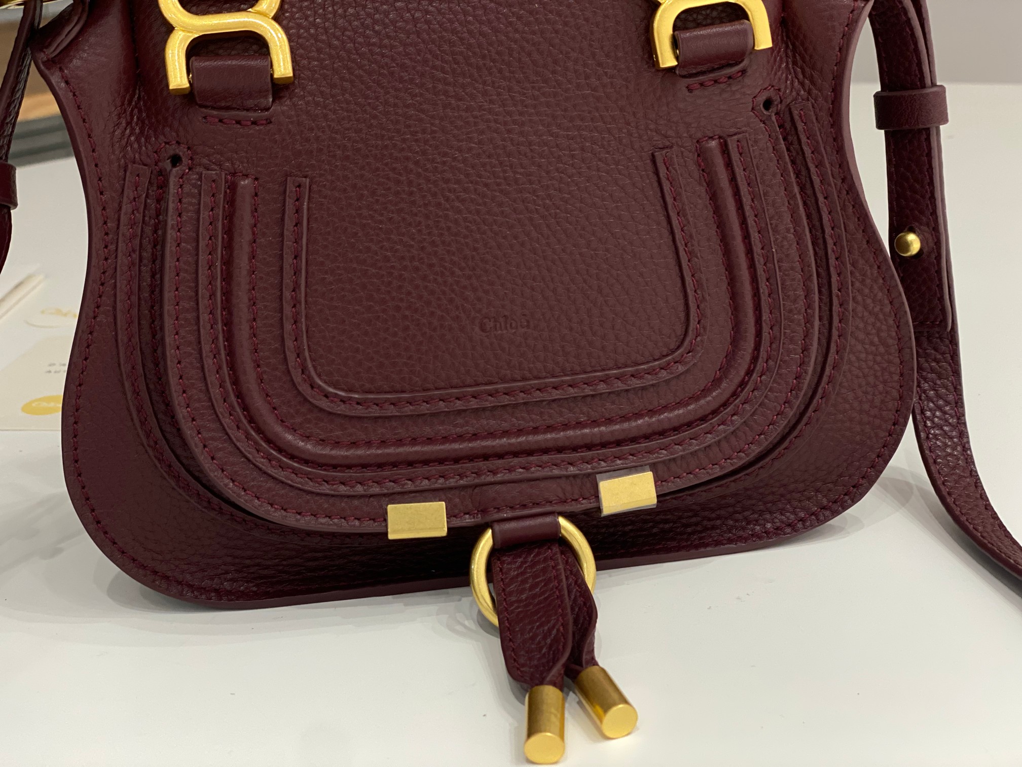 Chloe Mini Marcie Bag In Bordeaux Grained Leather